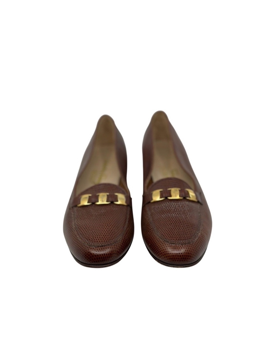 Salvatore Ferragamo brown lizard embossed leather loafers size 9.5 2A